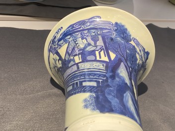 A Chinese blue and white 'gu' 'riders on horseback' vase, Kangxi